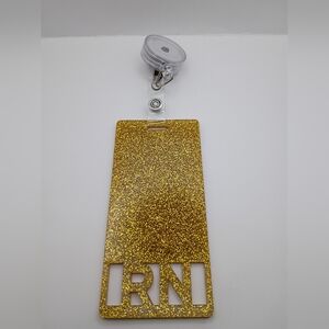 Badge Buddy RN Vertical Gold Glitter Registered Nurse Occupational I.D Badge